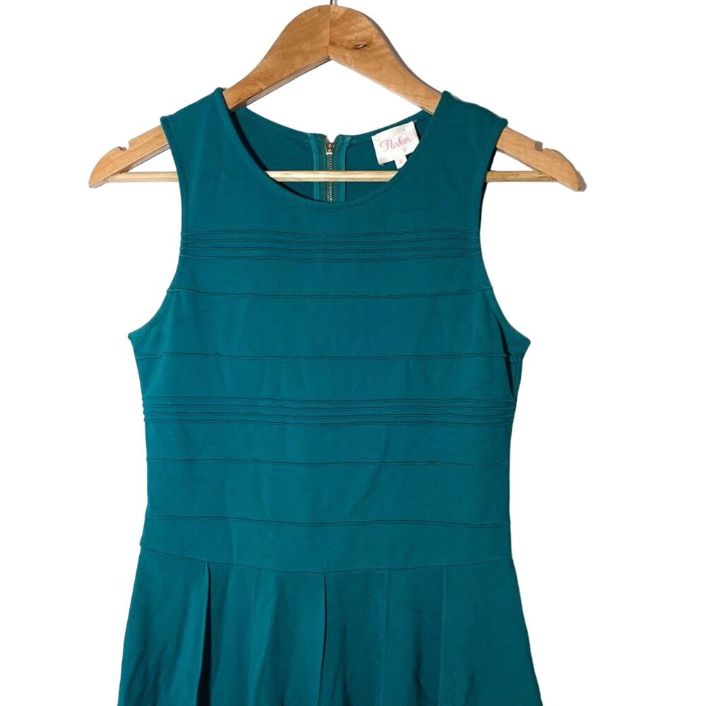 Parker Lacey Pin Tuck Fit and Flare Sleeveless Dress Alpine Teal Green Small - Picture 4 of 14